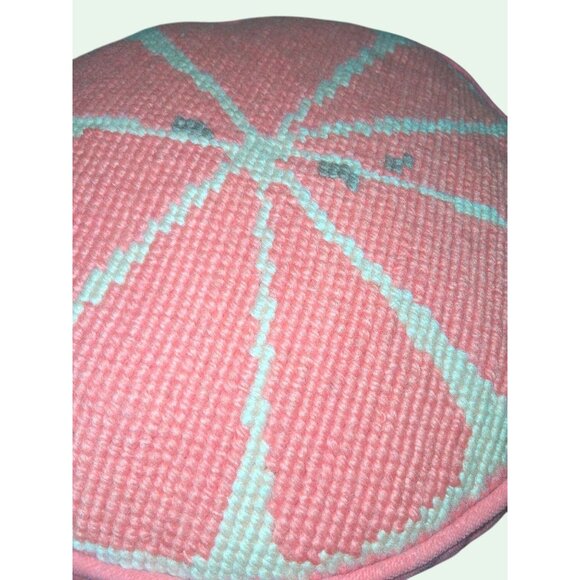 Vintage Orange Velvet Round Pillow Mid Century 15"x3" Woven Citrus - Picture 5 of 6